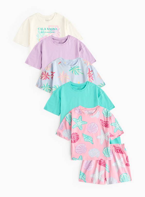 Pink Shell Printed Pyjama Sets 5 Pack 7-8 years